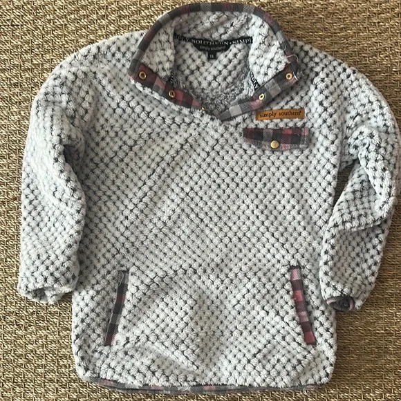 Simply Southern Gray and Pink Quilted Sweatshirt - Picture 1 of 2